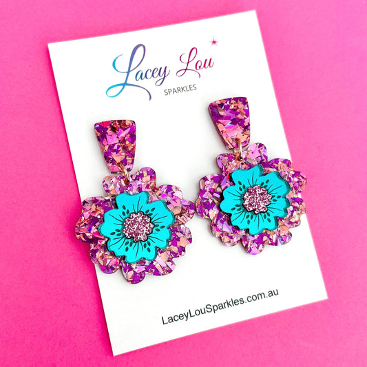 Spring Bling Statement Flower Earrings - Unicorn