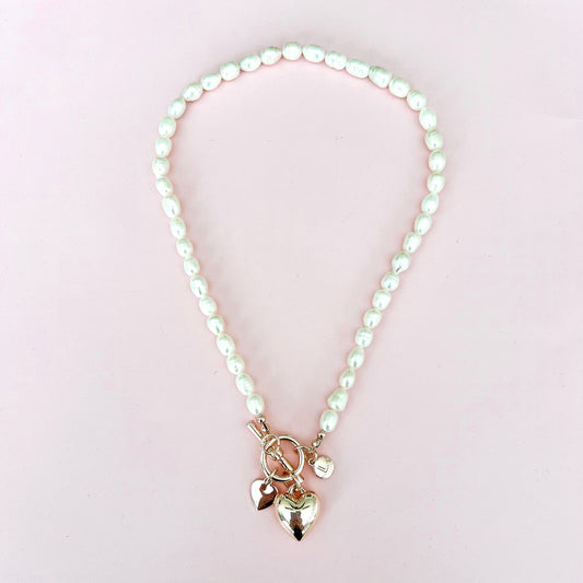 Pearl Necklace with Hearts - Ivory / Rose Gold