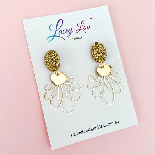 Caroline Gold Lace Statement Flower Dangles