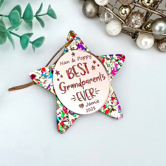Gold “Best Grandparent Ever” Personalised Christmas Ornament **PRE-ORDER** 2025