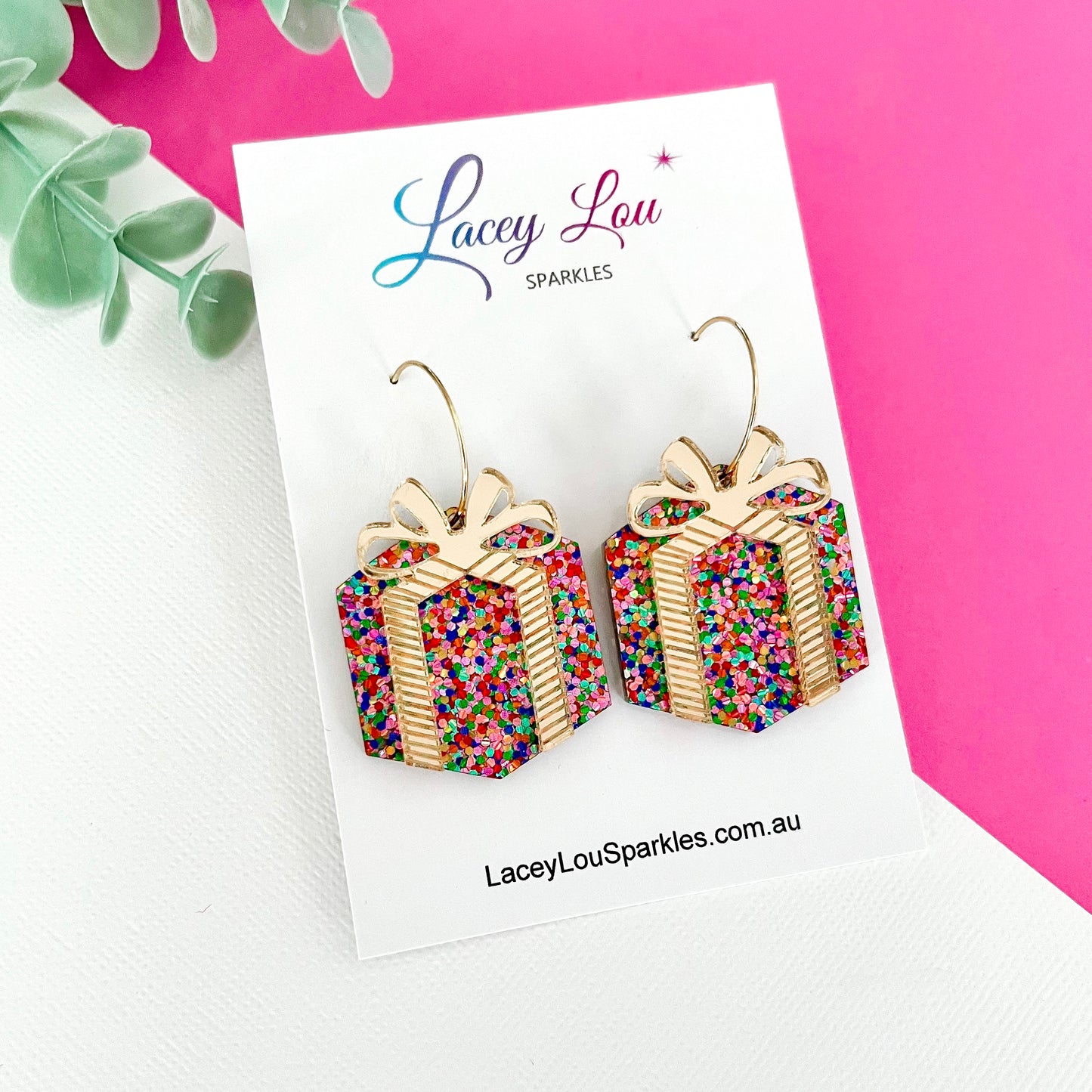 Statement Wrapped Gift Christmas Dangle Earrings - Confetti/Gold