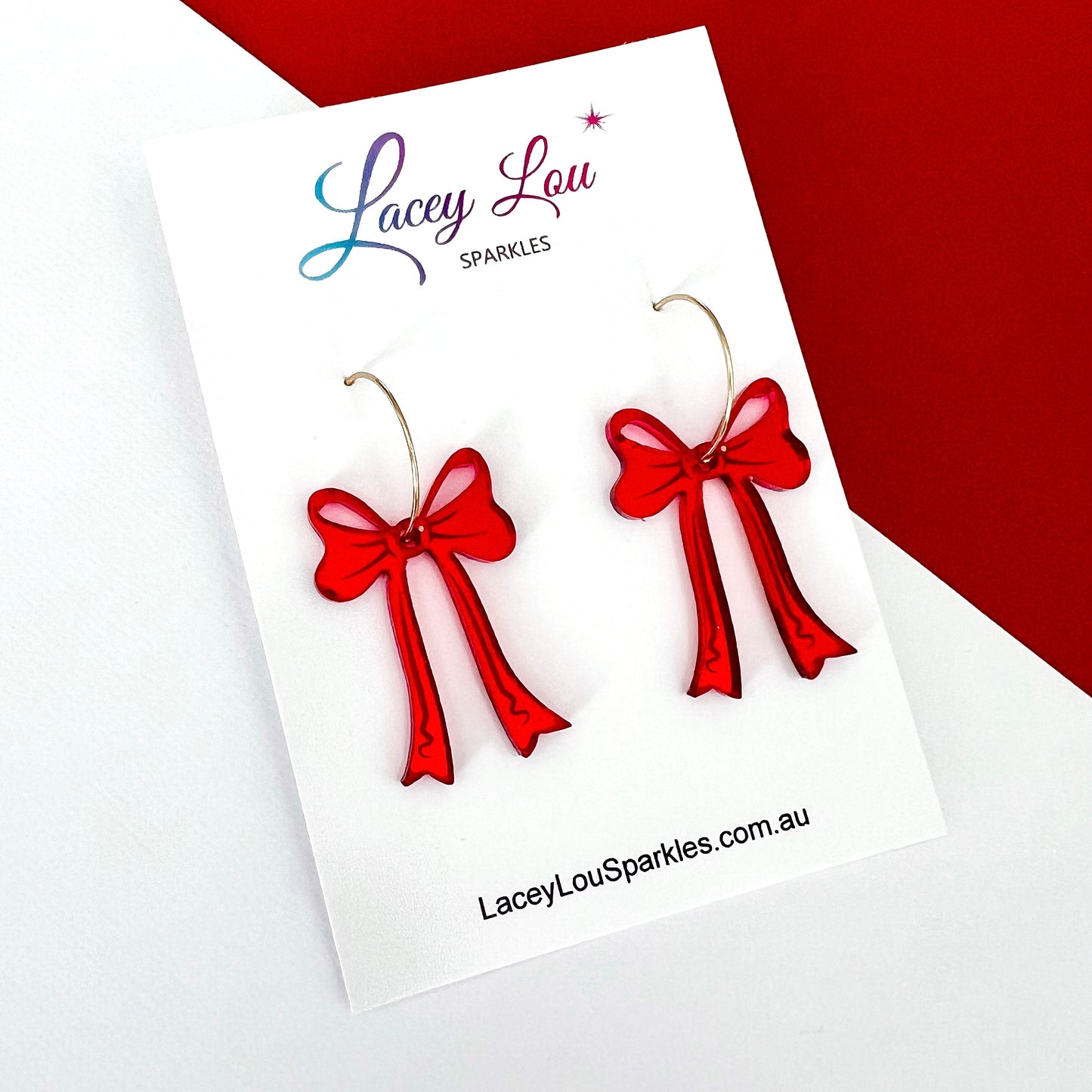 Elegant Red Bow Christmas Hoop Earrings