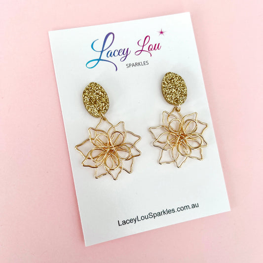 Gold Metal Flower Dangles