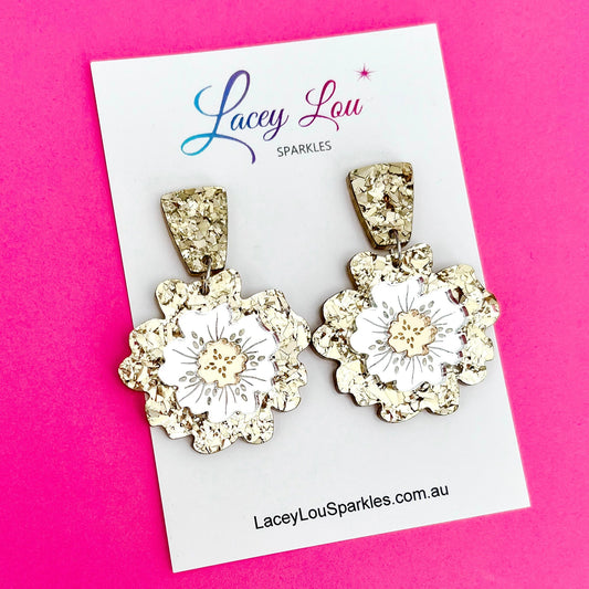 Spring Bling Statement Flower Earrings - Metallic