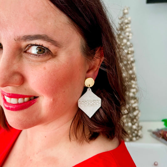 ‘Oh So Glamorous’ Statement Christmas Earrings - White Glitter