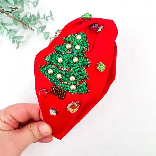 Beaded Red Christmas Headband