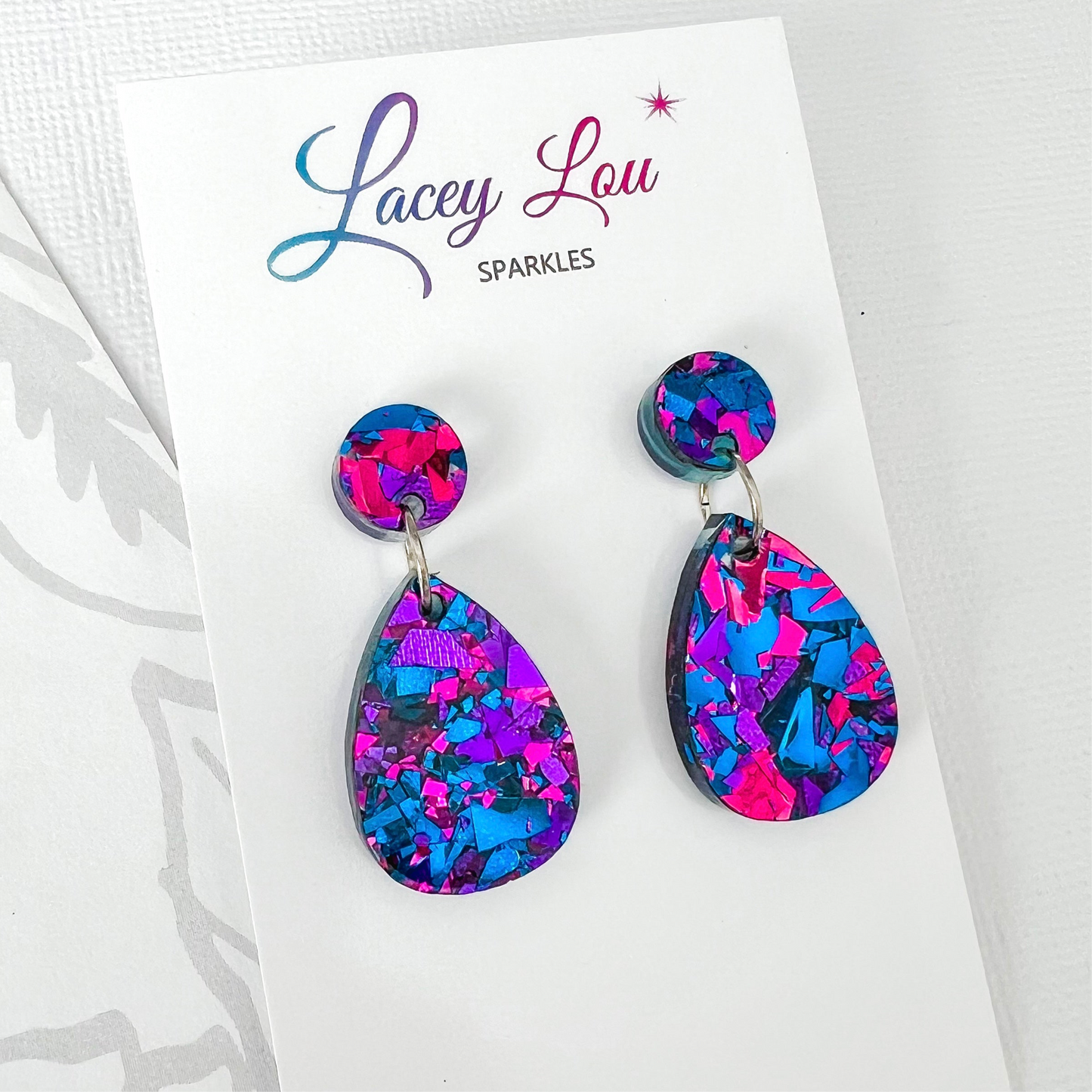 Small Teardrop Dangle - Midnight Blue Glitter Acrylic Earrings