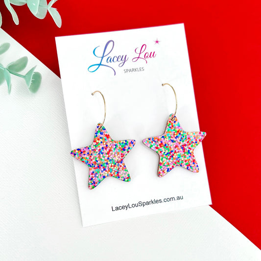 Glitter Christmas Star Hoop Earrings - Confetti