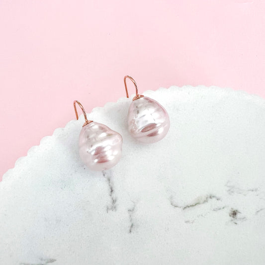 Large Spanish Pearl Earrings - Pale Pink / Rose Gold