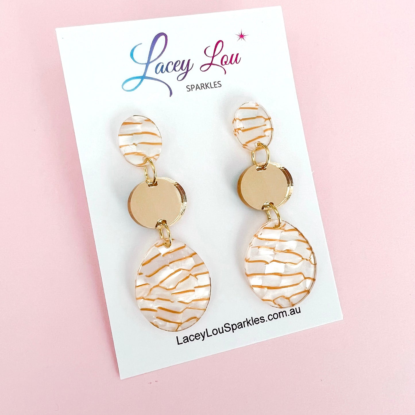 White and Gold Tiger Statement Acrylic Dangle Earring