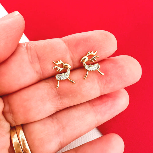 Bling Small Reindeer Stud Earrings