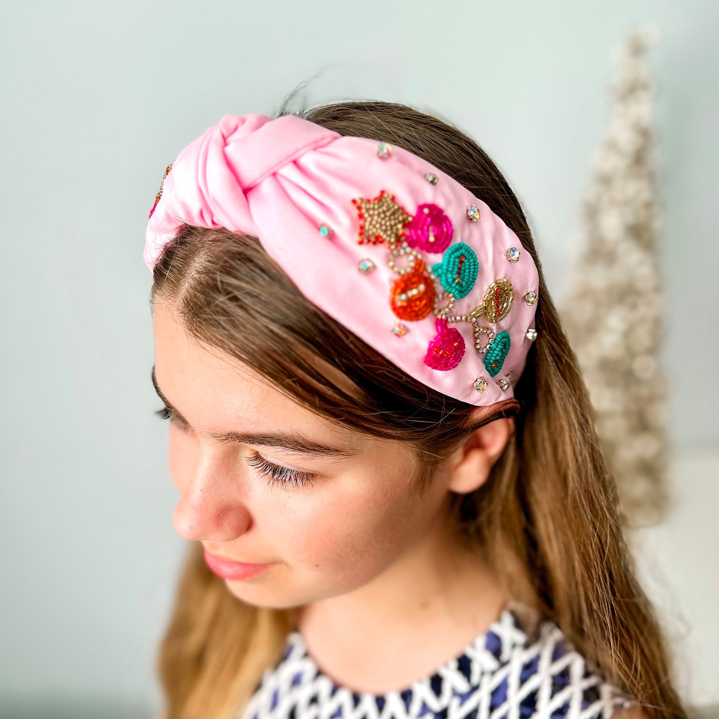 Beaded Pastel Pink Christmas Bauble Headband