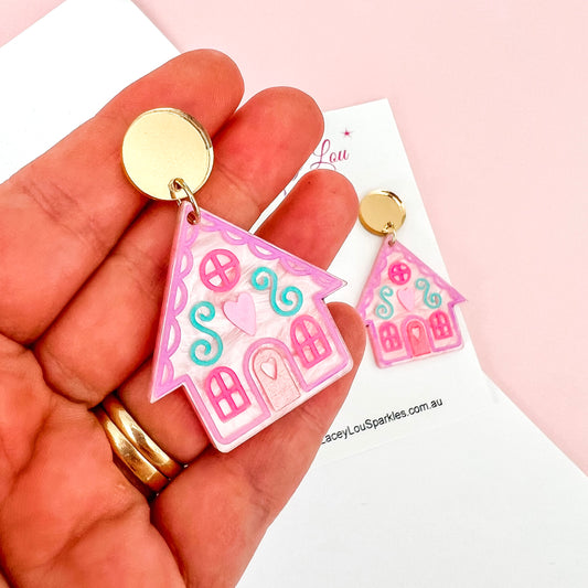 Pink Statement Gingerbread House Earrings