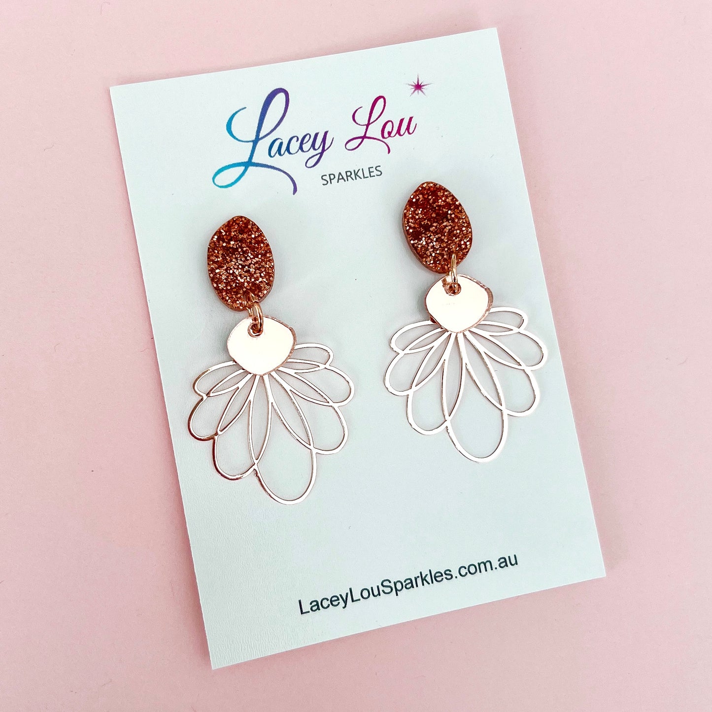 Caroline Rose Gold Lace Statement Dangles