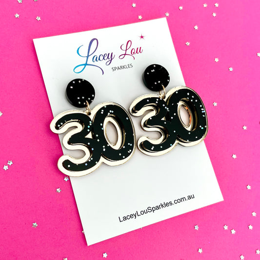 30th Birthday Statement Acrylic Earrings - Black