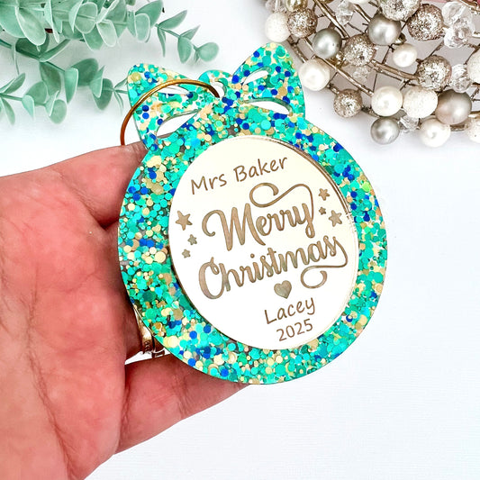 Aqua Personalised Teacher Christmas Bauble **PRE-ORDER** 2025