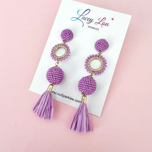 Long Beaded Tassel Earring - Mauve