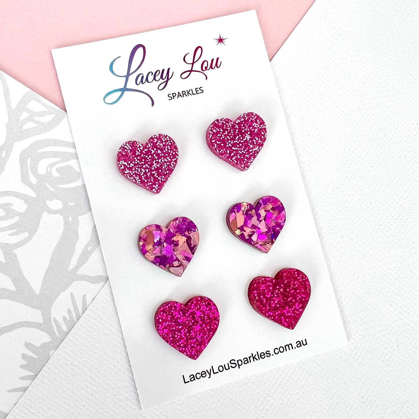 Glittery Heart Stud Set - Acrylic Earring set