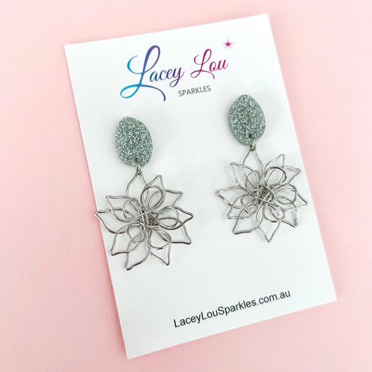 Silver Metal Flower Dangles