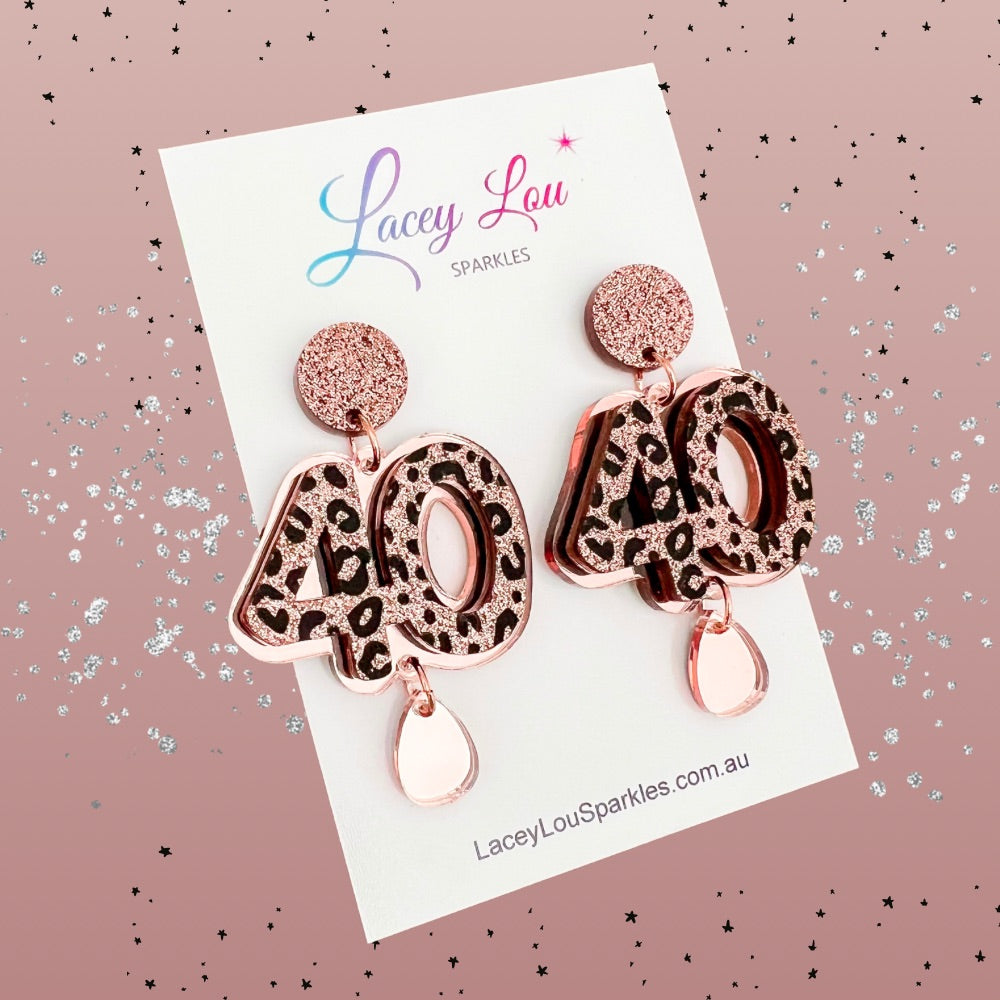 40th Birthday Statement Acrylic Earrings - Leopard Teardrop