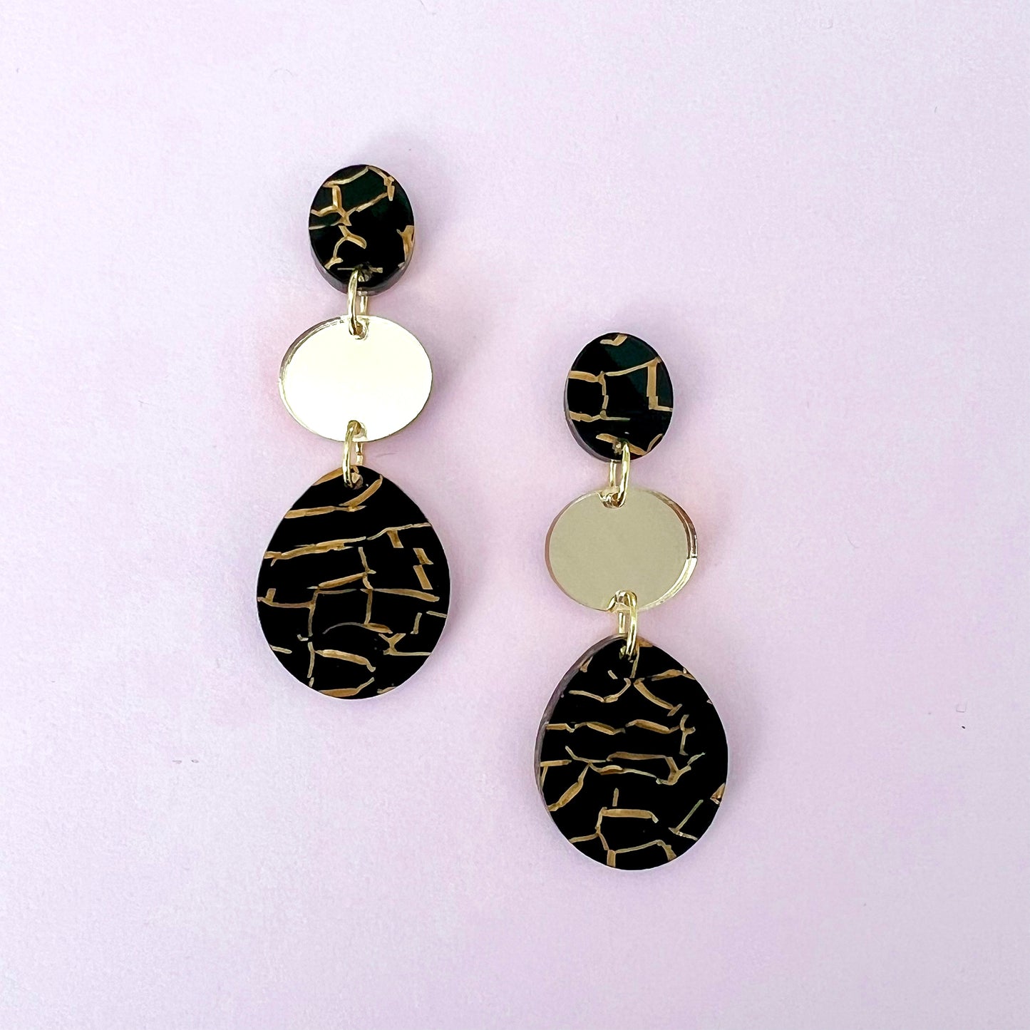 Black and Gold Tiger Statement Acrylic Dangle Earring