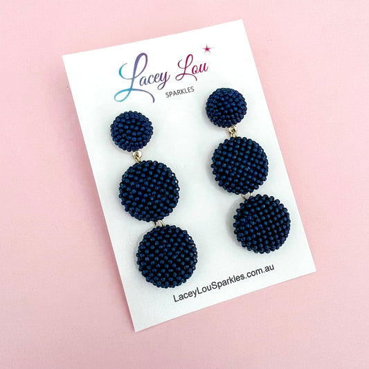 Beaded Dangle Statement Earrings - Navy