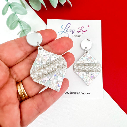 ‘Oh So Glamorous’ Statement Christmas Earrings - Silver Glitter