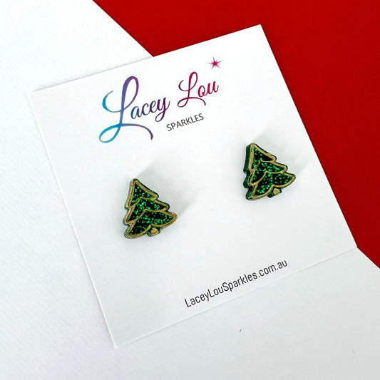 Green Christmas Tree Stud Earrings