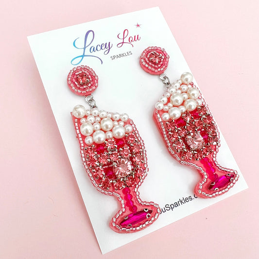 Pink Pearl Cocktail Statement Dangle Earrings