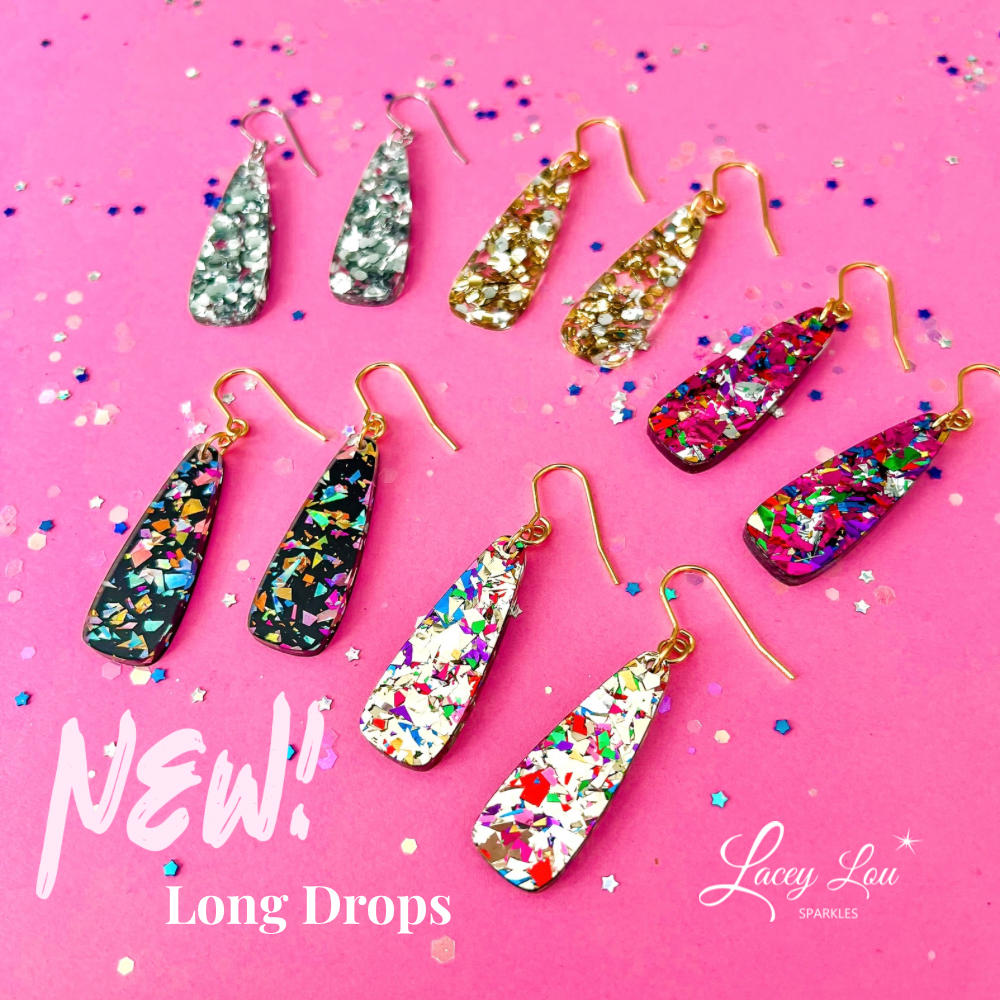 Party Gold Long Drop Dangle - Acrylic Earrings