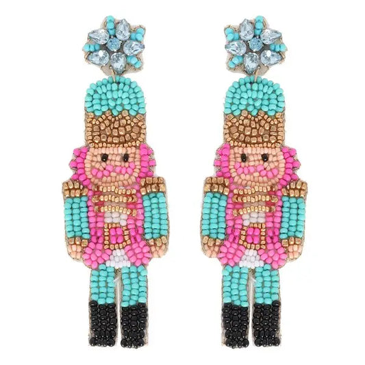 Beaded Nutcracker Christmas Earrings