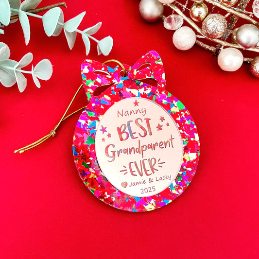 Red “Best Grandparent Ever” Personalised Christmas Ornament **PRE-ORDER** 2025