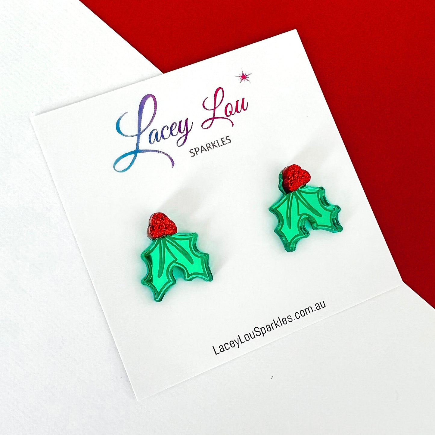 Small Holly Christmas Stud Earrings