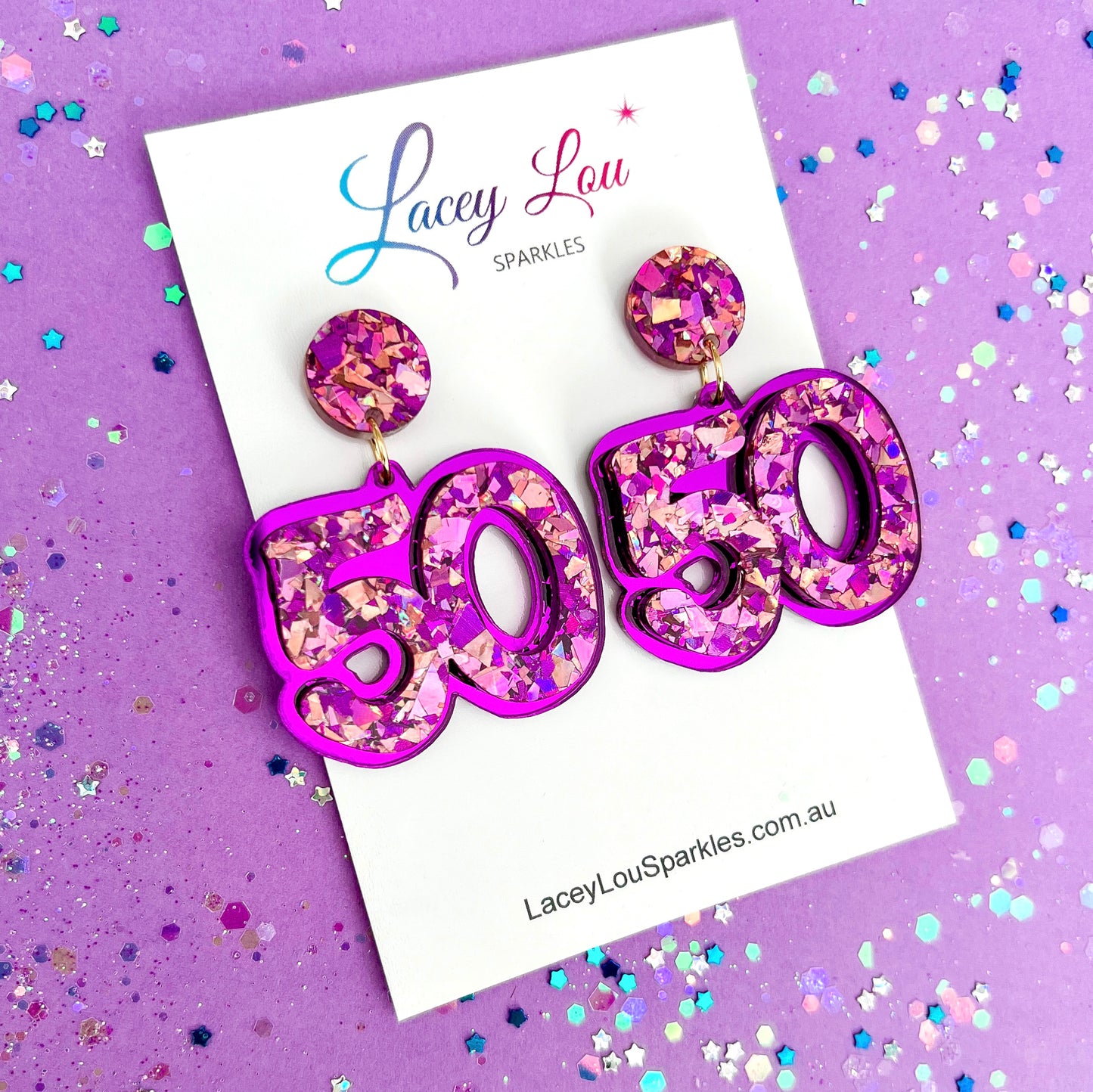 50th Birthday Statement Acrylic Earrings - Purple