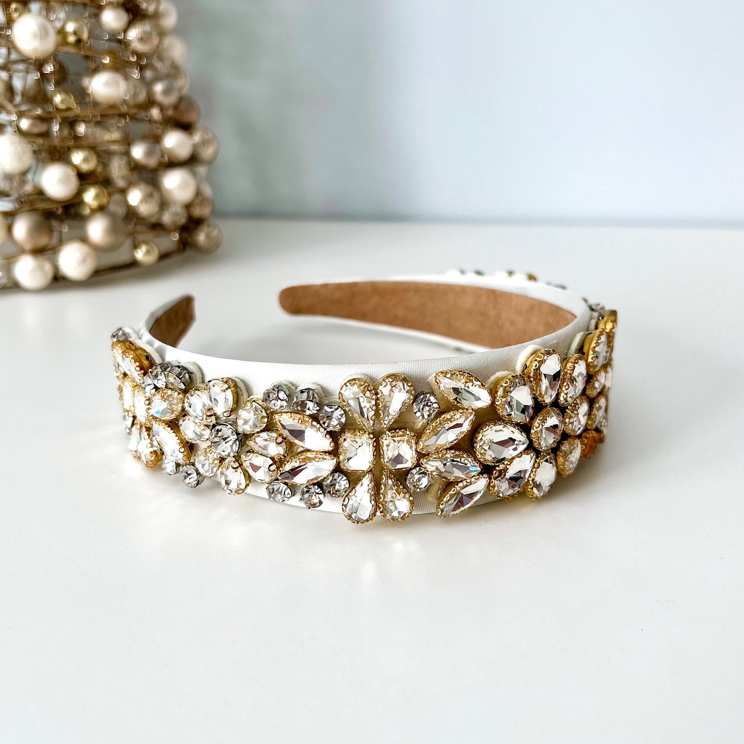 Clear (Gold) Flower Jeweled Christmas Statement Headband