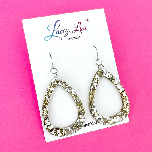 “Wendy” Silver/Gold Teardrop Acrylic Dangle Earrings