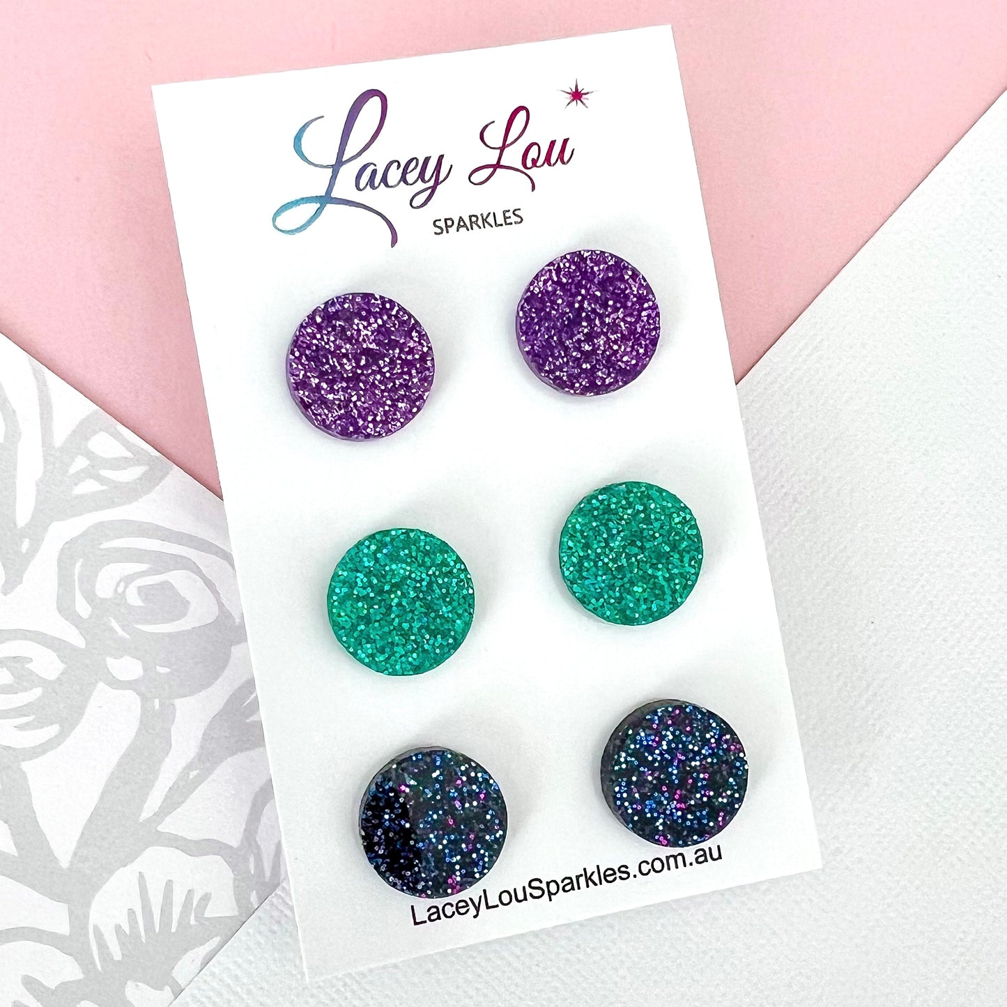 Glittery Round Stud Set - Acrylic Earring set