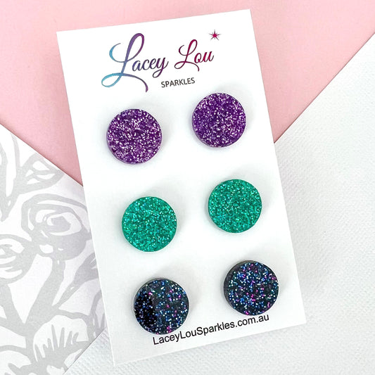 Glittery Round Stud Set - Acrylic Earring set