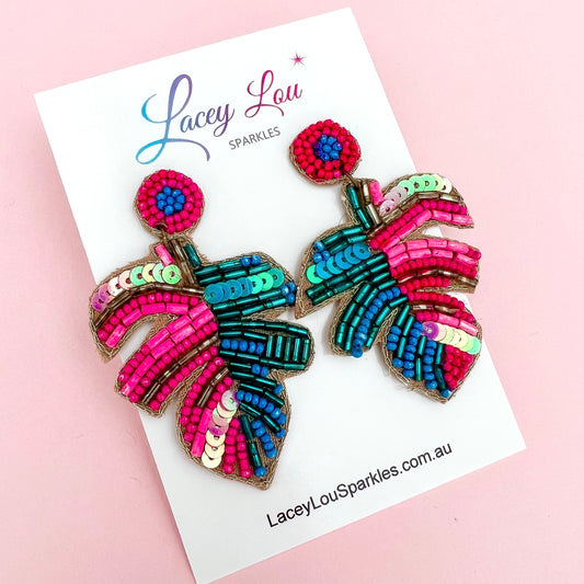 Colourful Beaded Monstera Dangles