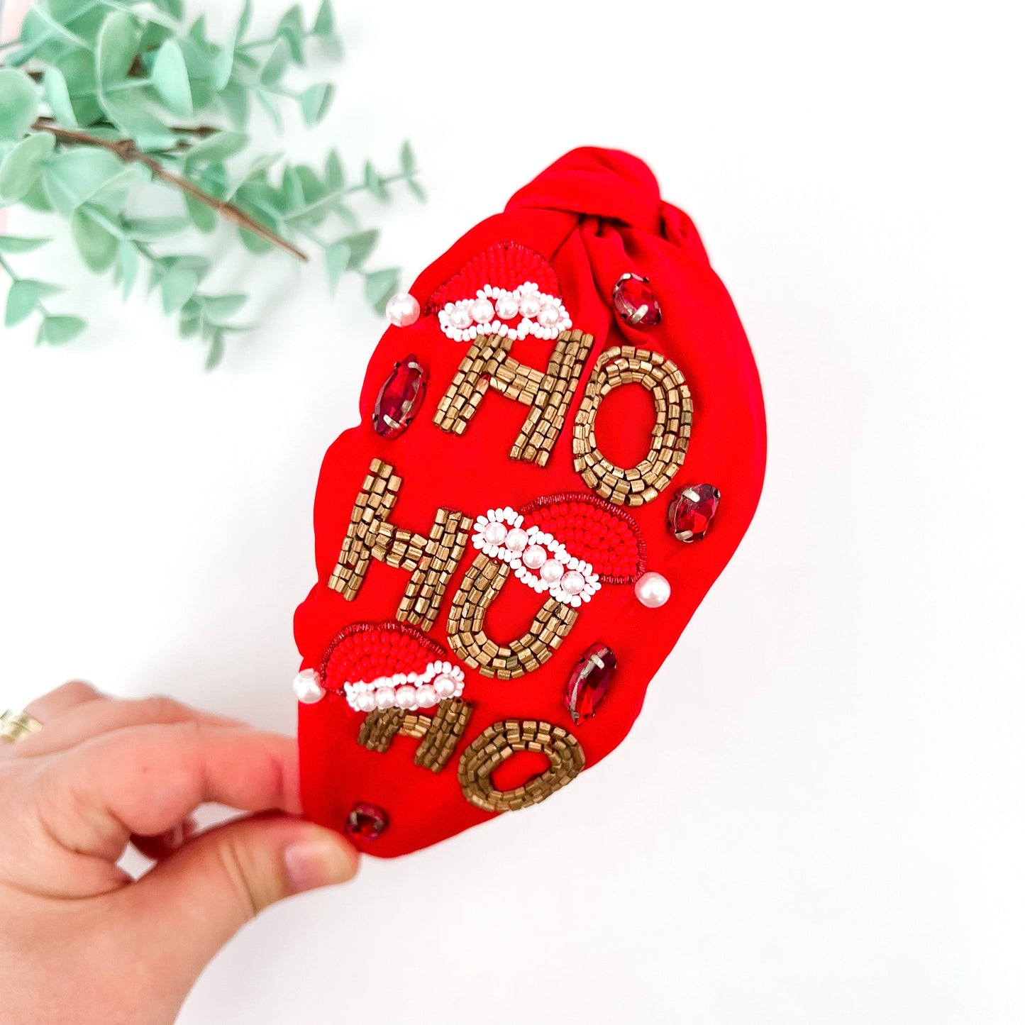 Beaded Red Ho Ho Ho Christmas Headband