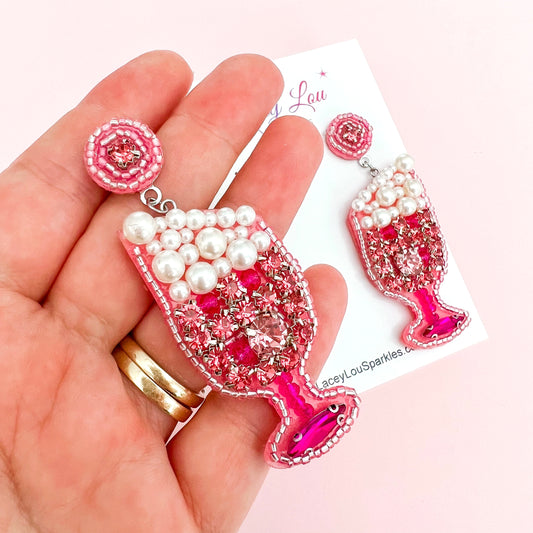 Pink Pearl Cocktail Statement Dangle Earrings