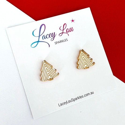 *CLEARANCE* Geometric Christmas Tree Stud Earrings - Gold