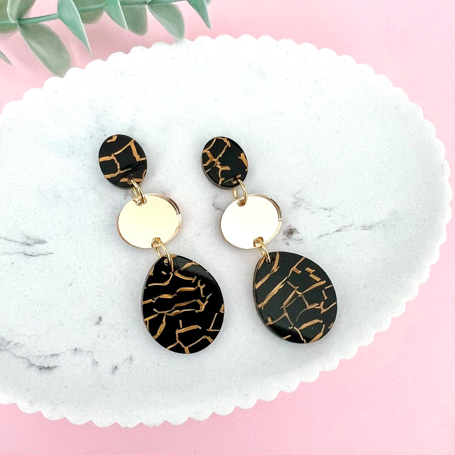 Black and Gold Tiger Statement Acrylic Dangle Earring