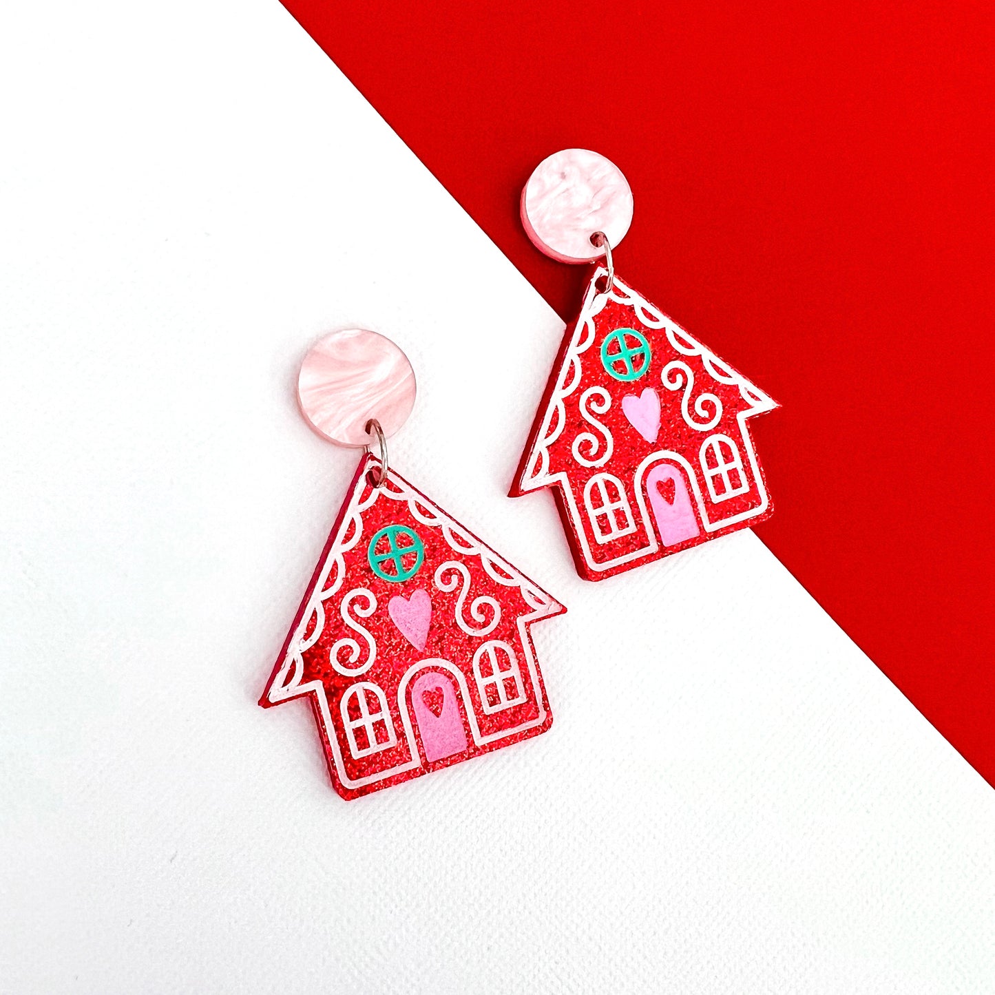 Red Statement Gingerbread House Earrings