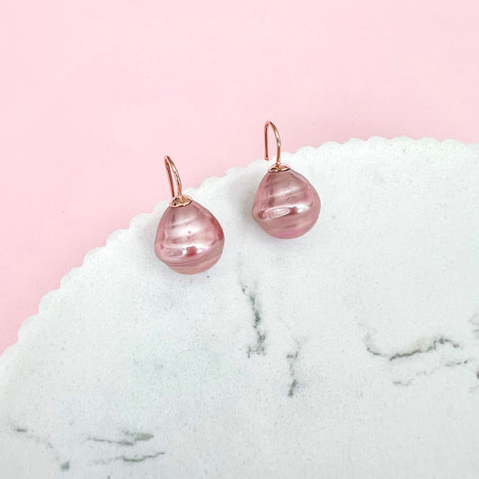 Medium Spanish Pearl Earrings - Mauve / Rose Gold