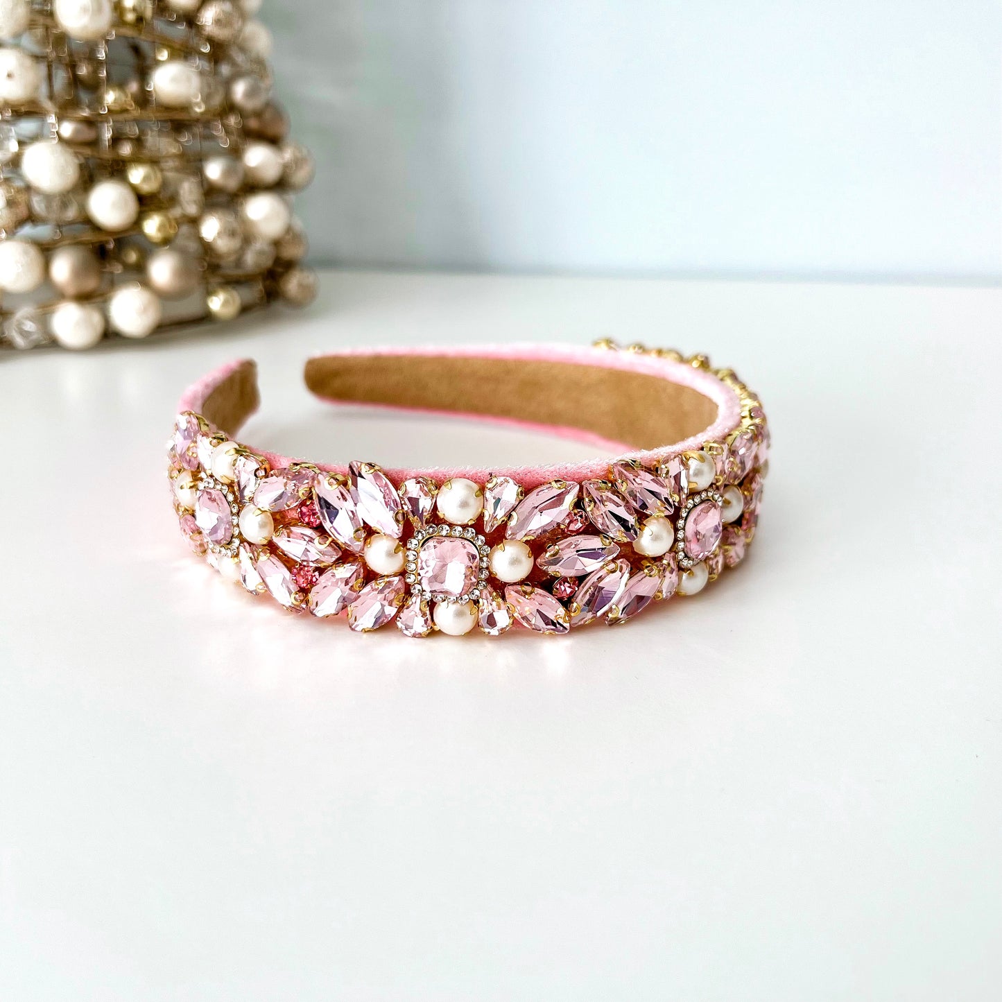 Pale Pink & Pearl Christmas Jeweled Statement Headband