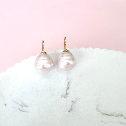 Medium Spanish Pearl Earrings - Pale Pink / Gold