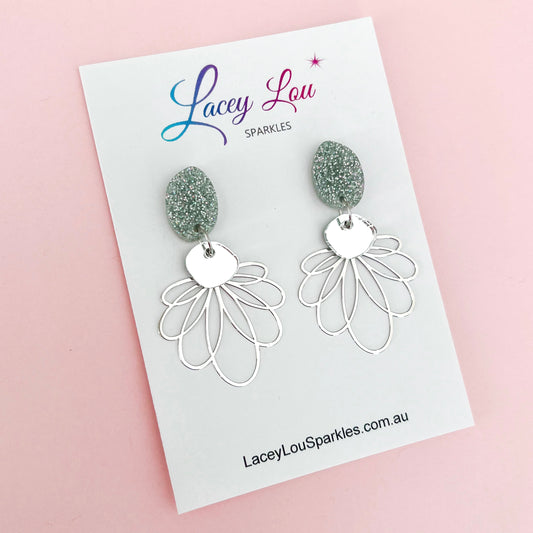 Caroline Silver Lace Statement Flower Dangles