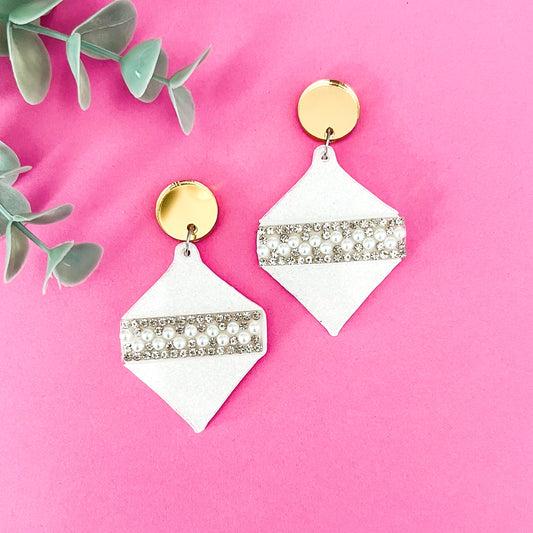 ‘Oh So Glamorous’ Statement Christmas Earrings - White Glitter