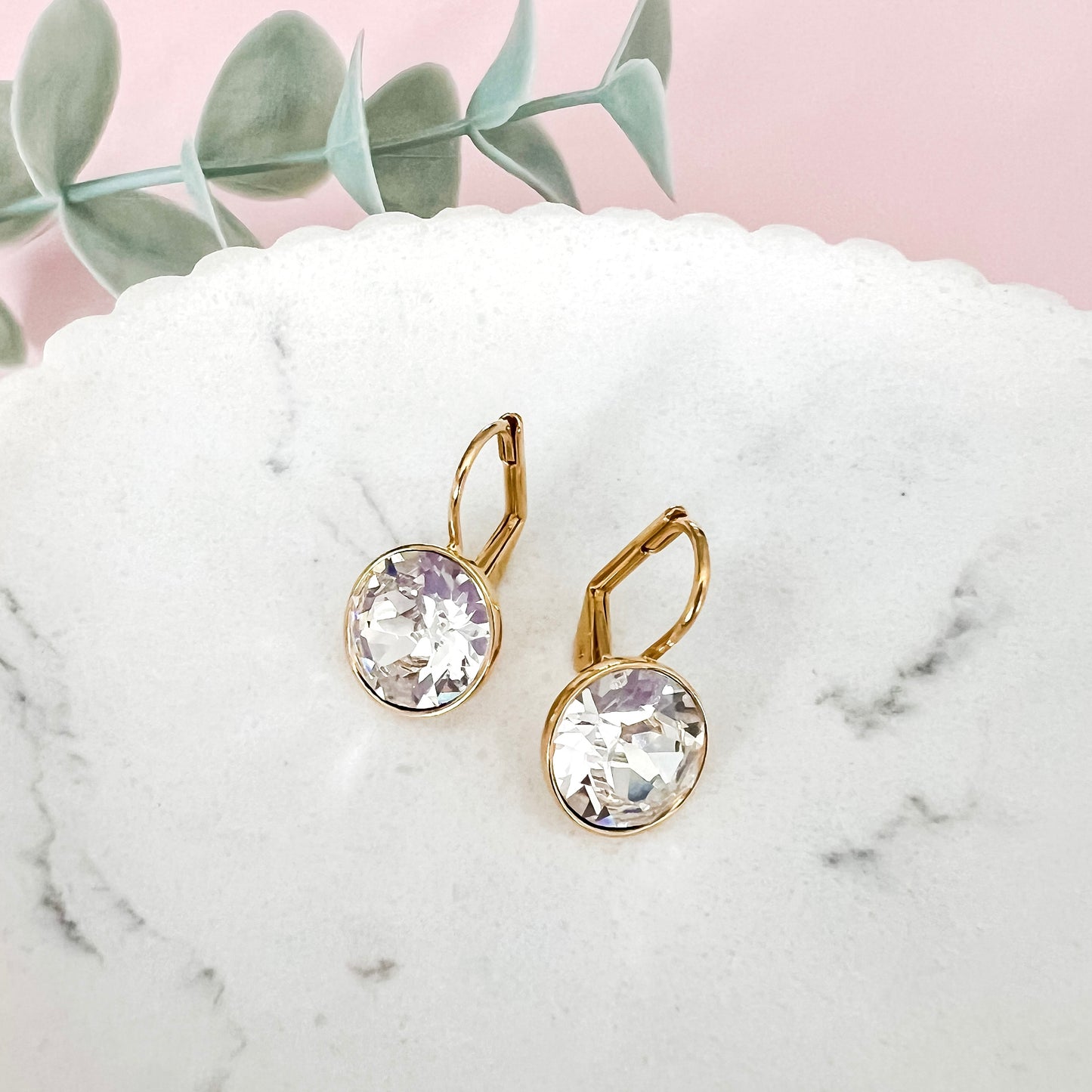 Crystal Bella Dangle Earrings - 13mm Clear (Gold)